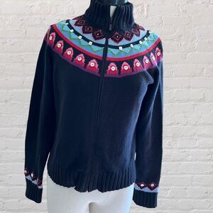 Northern Isles Fair Isle Zip-Up Black Sweater